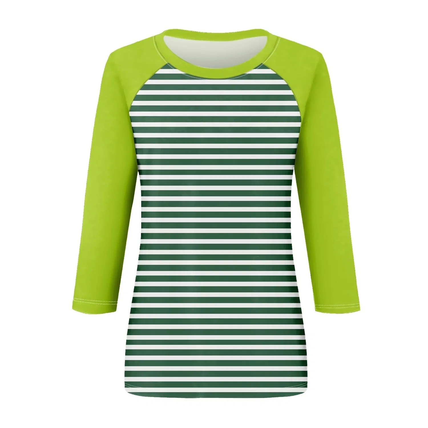Женская блуза с цветочным принтом Floral Print Round Neck Long Sleeve Lace Top, Green-3 — фото 4