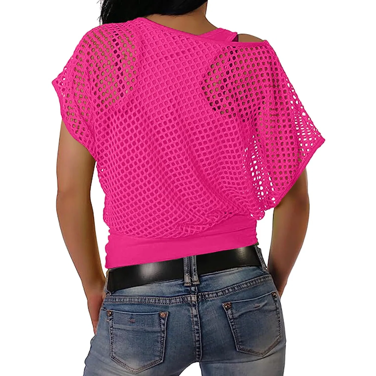 Женская футболка с открытыми плечами SexyFluo 80s Top, Hot Pink — фото 2