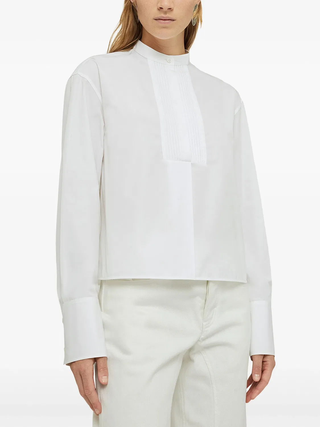 Сорочка с деревянным воротником из хлопка Jil Sander, белый — фото 4