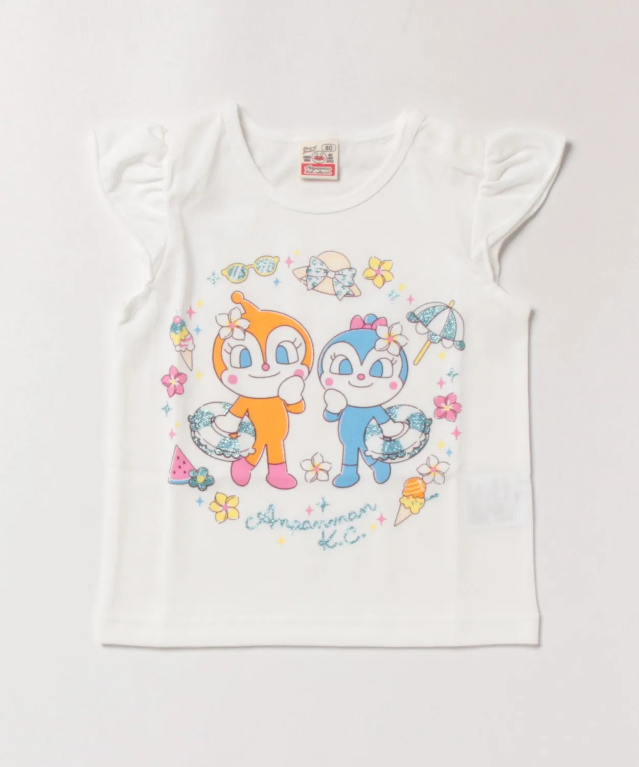 Детская футболка с коротким рукавом, с блестками, модель Dokin-chan Kokin-chan ANPANMAN KIDS COLLECTION, Off White