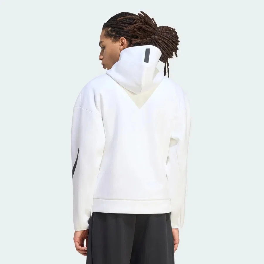 Свитшот мужской с капюшоном и полной застежкой-молнией Z.N.E. Full Zip adidas, Белый — фото 2