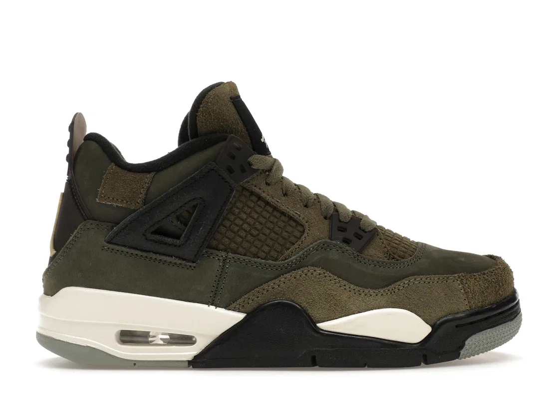 Детские кроссовки с патчворк-дизайном Jordan 4 Retro SE Craft Medium Olive (GS) Jordan, Medium Olive/Pale Vanilla/Khaki/Black/Sail
