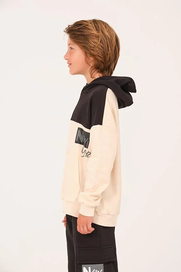 Детское худи для девочек с принтом Unisex kids printed hooded sweatshirt Jazziee, Cream — фото 3