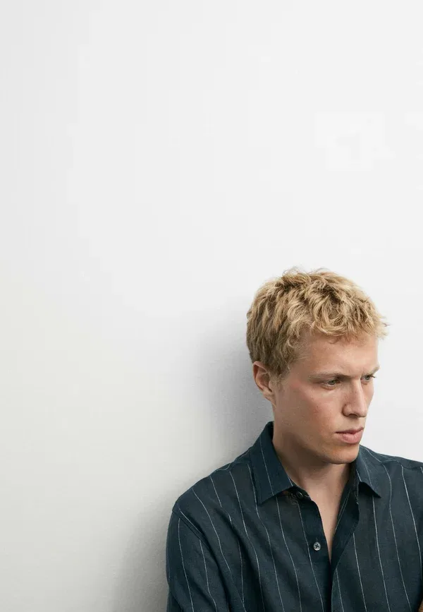 Рубашка с Pin-striped принтом Massimo Dutti, green, зеленый — фото 4