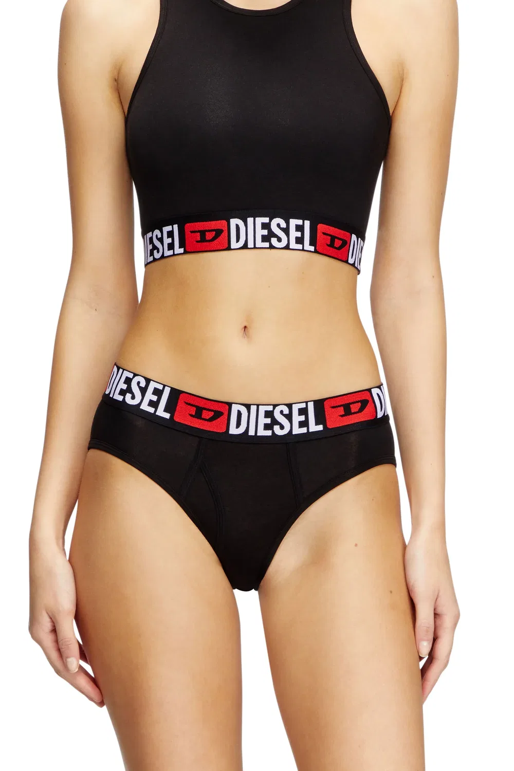 Женские трусы-слипы с заниженной посадкой комплект из 3 штук Three-pack briefs with maxi-logo waist Diesel, черный