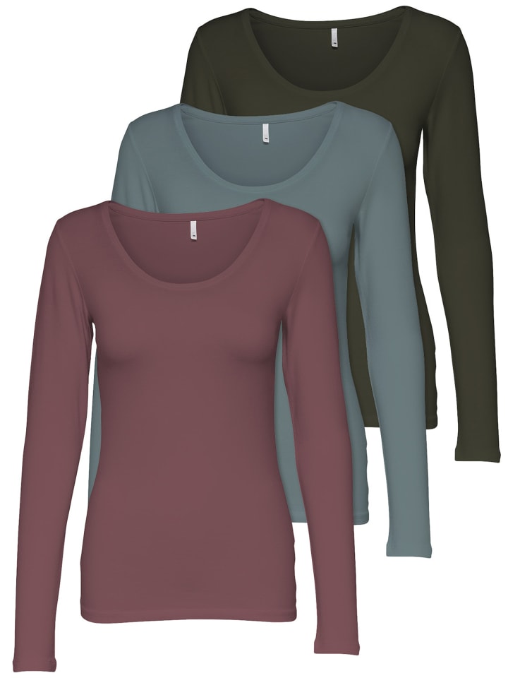 

Лонгслив ONLY 3er-Set Basic Langarmshirt, цвет Mix5 FN/SS/RB
