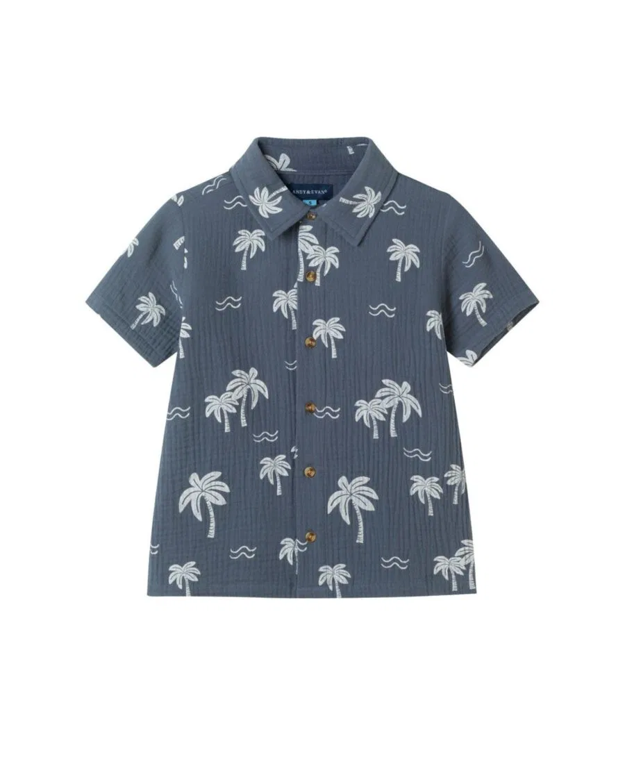 Рубашка на пуговицах с коротким рукавом и принтом пальмы, Palm Tree Print Andy & Evan, Grey