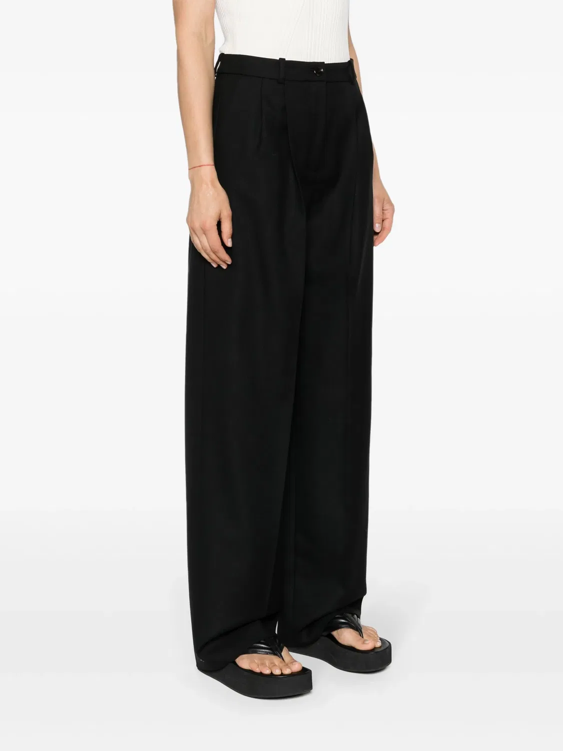Т trousers с деталями из складок из чистой шерсти BOSS, черный — фото 4