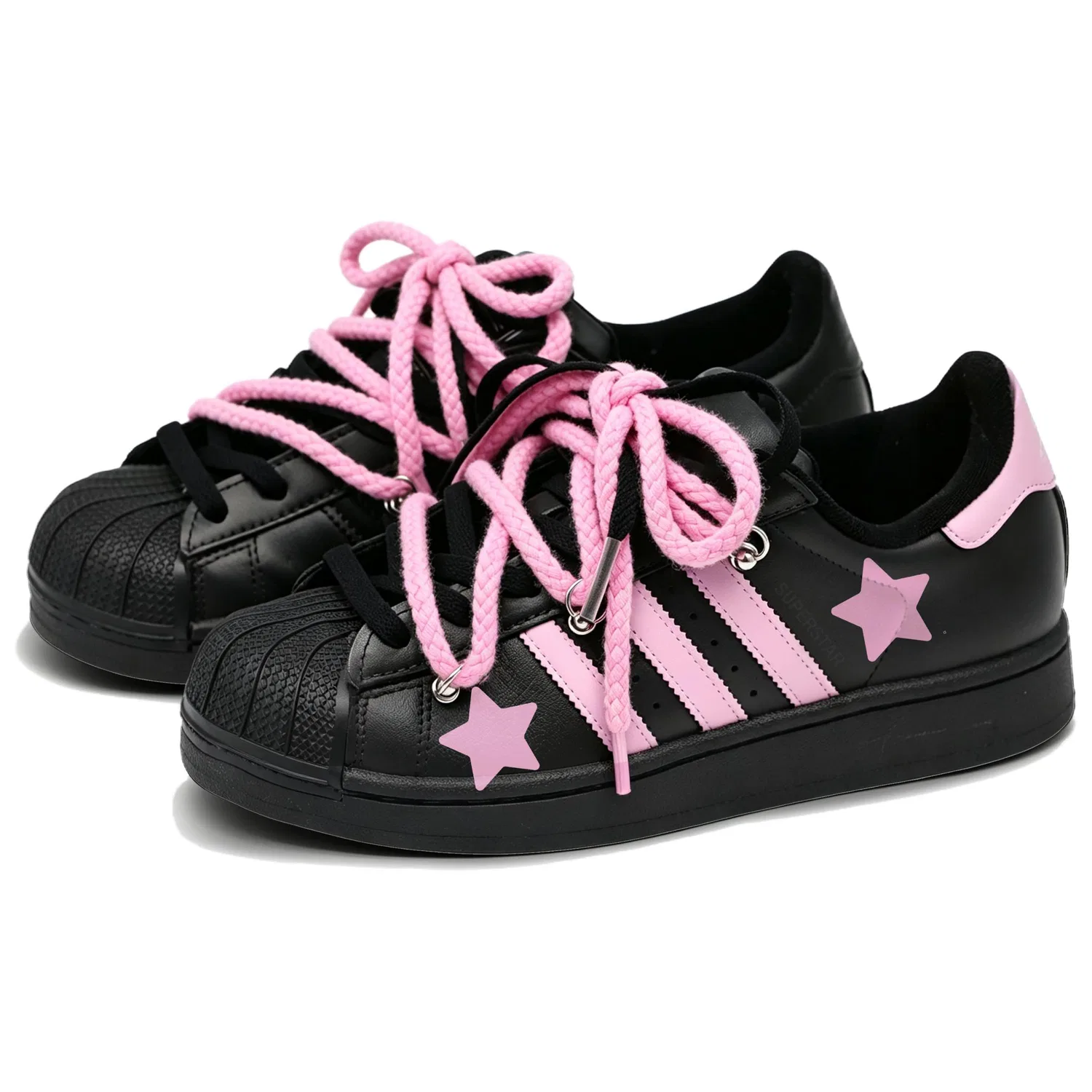 Детские кожаные кроссовки-скейтбординг с низким верхом Superstar 2 Adidas Originals, Black Pink — фото 4