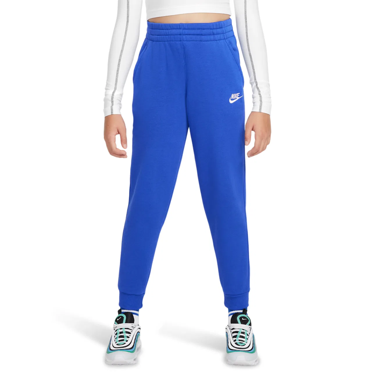 Детские спортивные штаны для мальчиков из футера с утеплением Nike NSW Club LBR Fleece Joggers, White/Game Royal