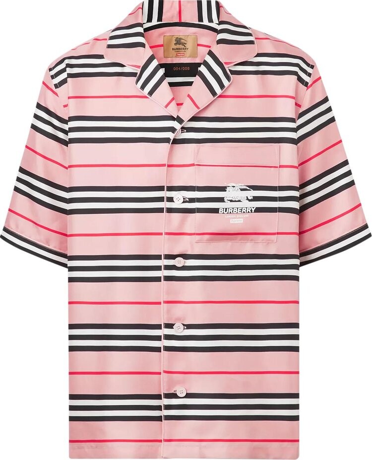 Рубашка Supreme x Burberry Icon Stripe Silk Pyjama Shirt (Burberry Exclusive) 'Archive Beige', загар — фото 2