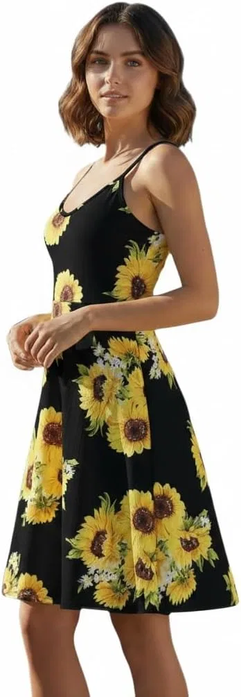 Женское летнее платье с подсолнухами A-line 23008, Black