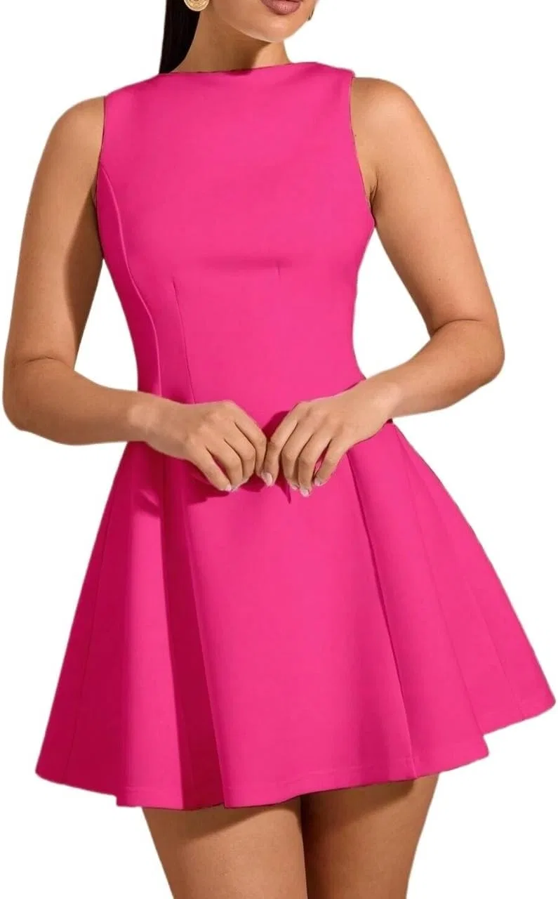 Женское A-силуэта платье с открытой спиной, Hot Pink