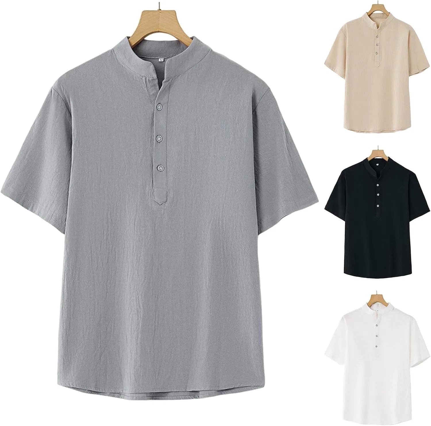 Мужская футболка с воротником хенли Linen, C1-gray — фото 2