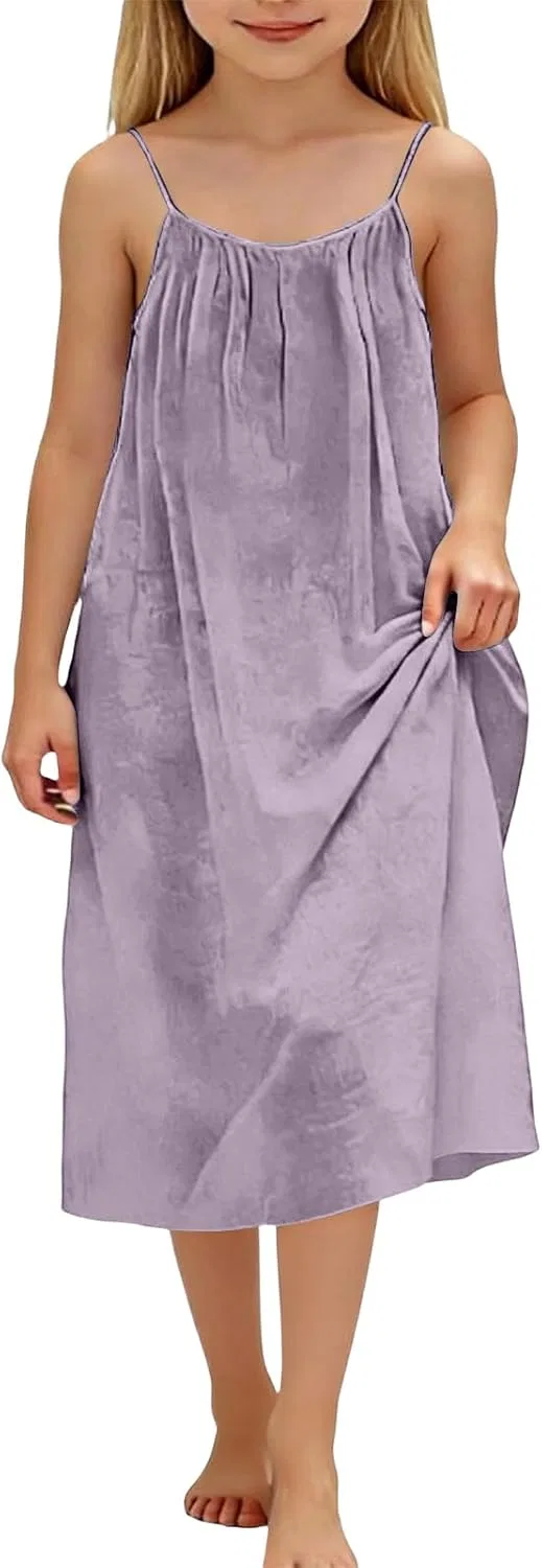 Детское летнее платье макси на бретелях, Purple