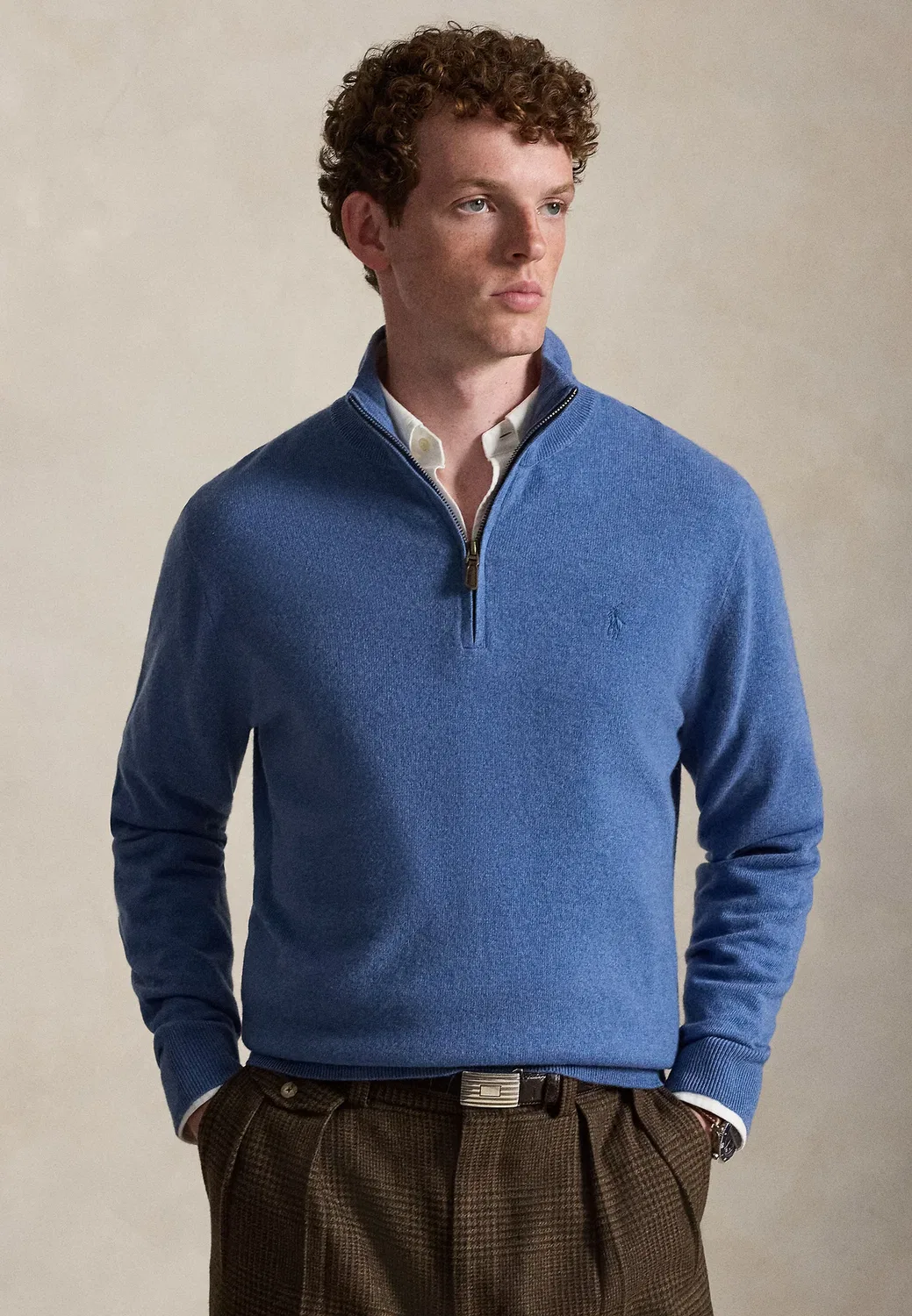 Шерстяной свитер с застежкой-молнией на четверть длины Polo Ralph Lauren, Blue Borage Heather