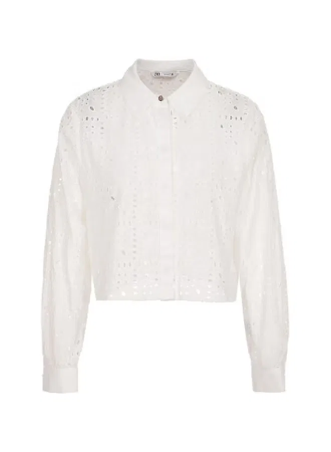 Рубашка с длинным рукавом хлопковая Zara, белый