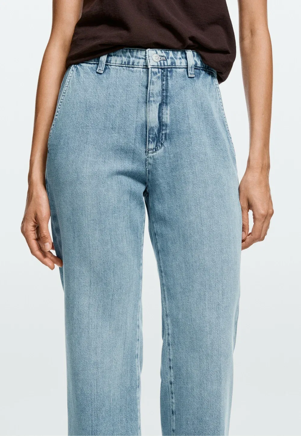 Джинсы с высокой талией, укороченные, расклешенные, прямые Massimo Dutti, Blue Denim — фото 4