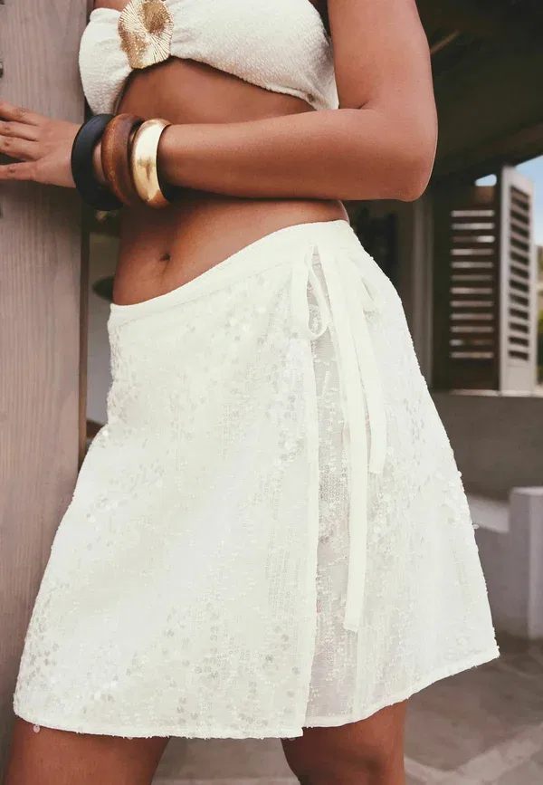Юбка с пайетками Regular fit - short sarong - wrap skirt Next, Ivory Sequin — фото 2