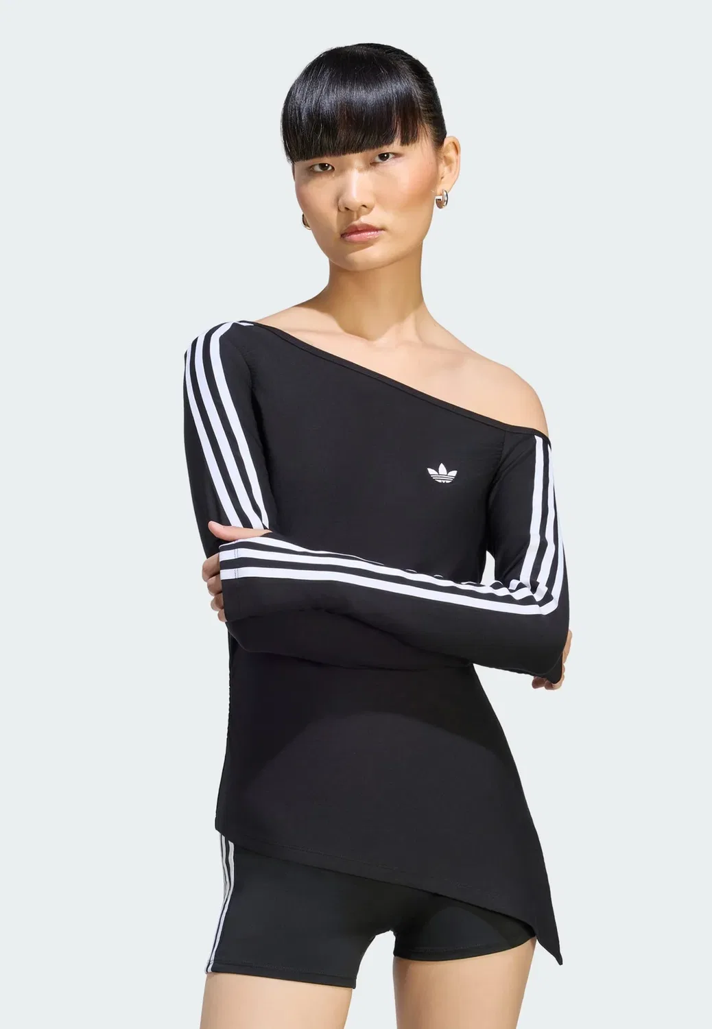 Асимметричный топ на одно плечо - топ с длинными рукавами Adidas Originals, Black