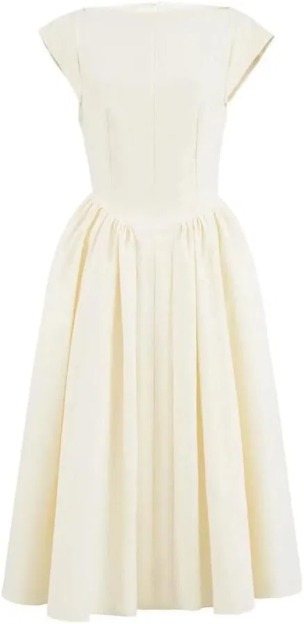 Женское летнее платье миди с разрезом A-line, Beige