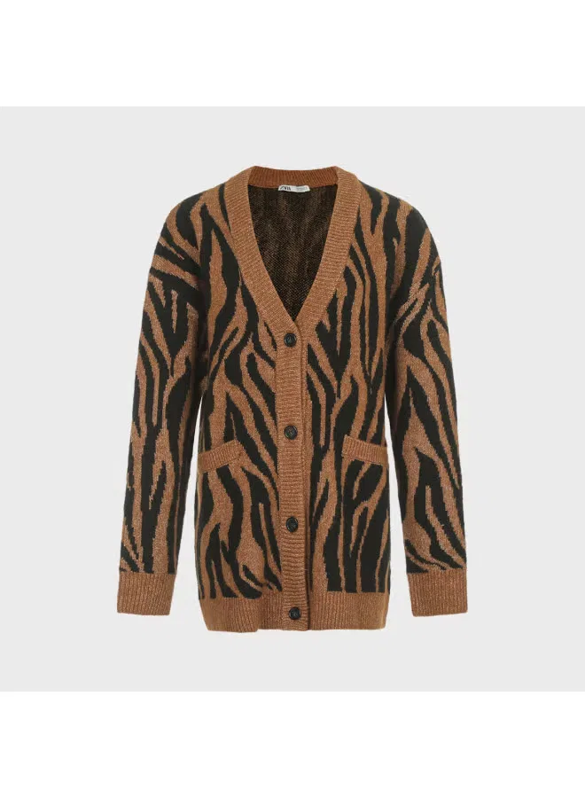 Кардиган с длинным рукавом и V-образным вырезом Zara, черный — фото 2
