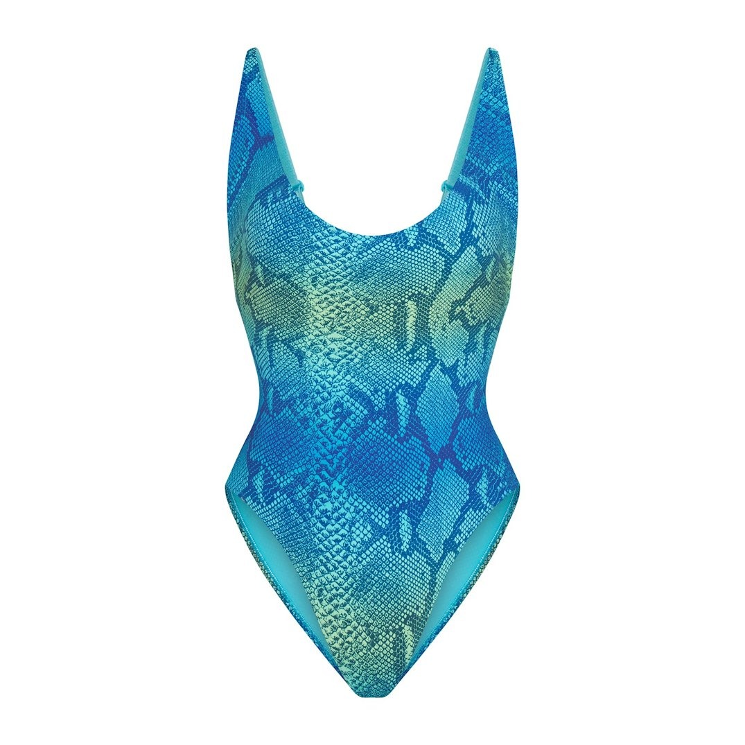 

Купальник SKIMS Signature Swim Scoop Neck One, голубой