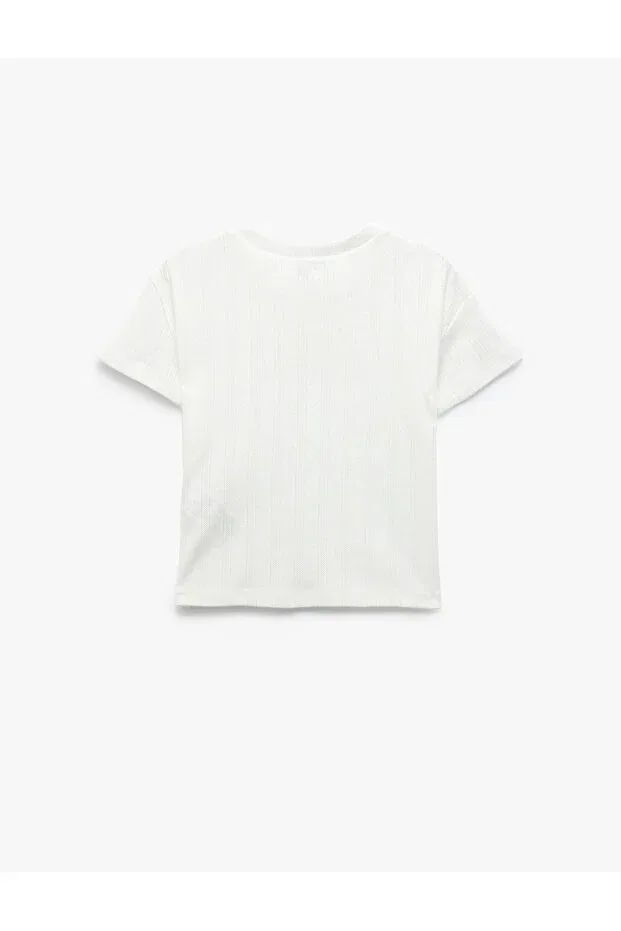 Детское для девочек хлопковое футболка с принтом Cotton rabbit printed crew neck short sleeve t-shirt Koton, Ecru — фото 2