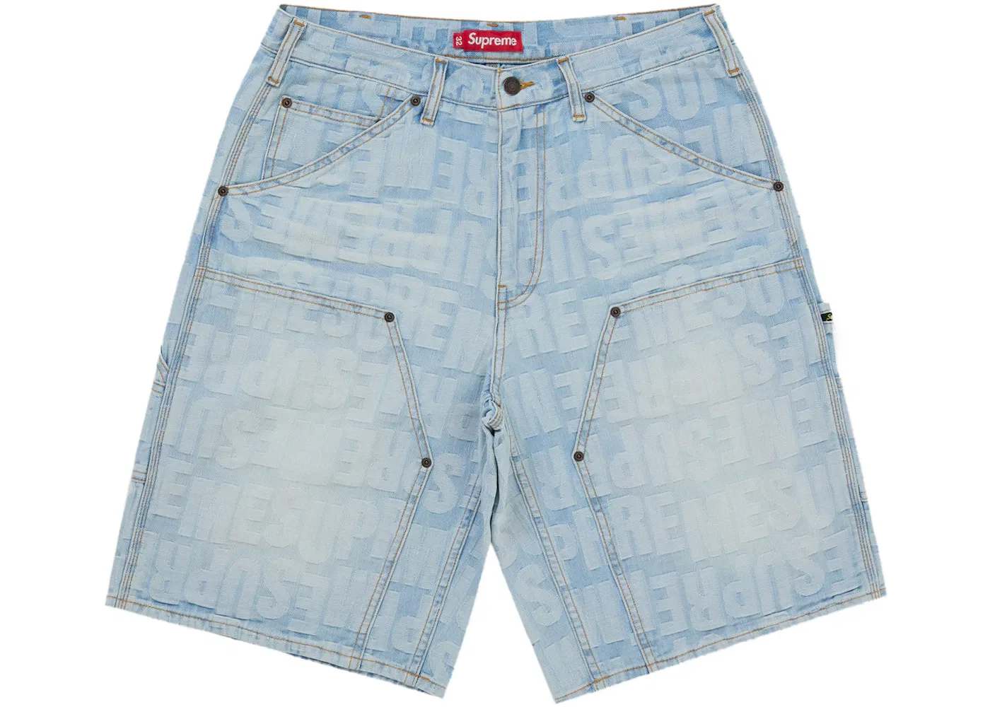 Мужские шорты двойной длины с жаккардовым принтом Supreme Repeat, Light Washed Indigo