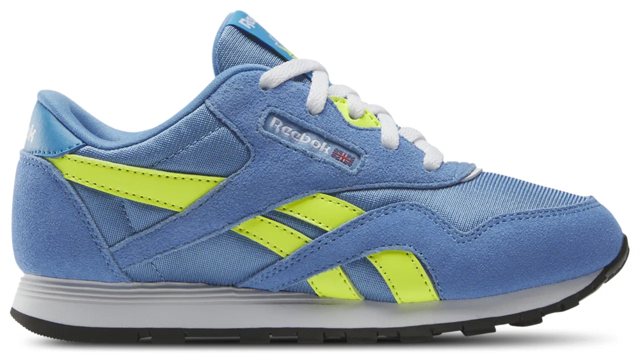 Кроссовки для девочек Classic Nylon Reebok, цвет Essential Blue/Solar Acid Yellow/Aluminum Blue