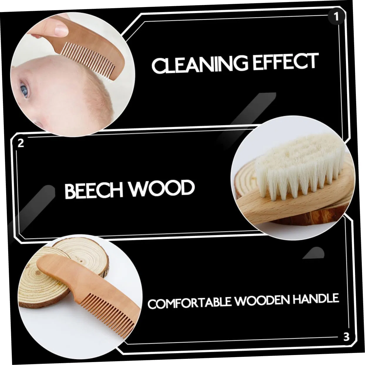 Набор для купания Baby Shower Brush, 3 щетки и 3 расчески, FRCOLOR, Khaki — фото 4