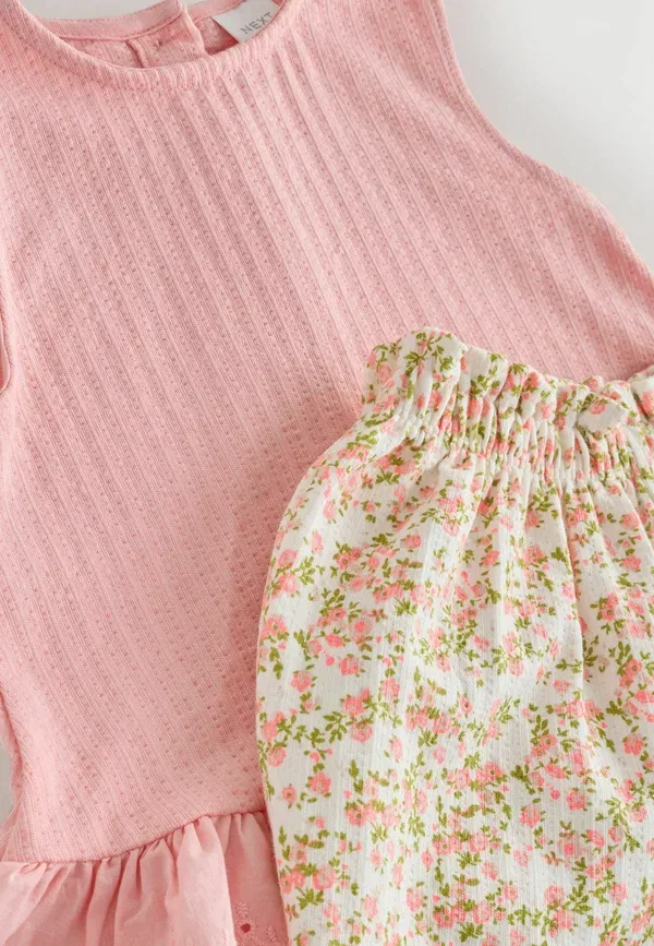 Комплект: жилет и брюки из хлопка Regular fit - broiderie vest and wide trousers set - waistcoat Next, Pink Flower, розовый — фото 4