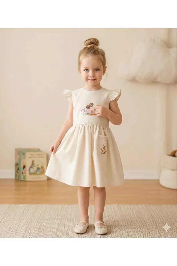 Детское платье для девочек с вышивкой кролика Ely Baby, Nude Color