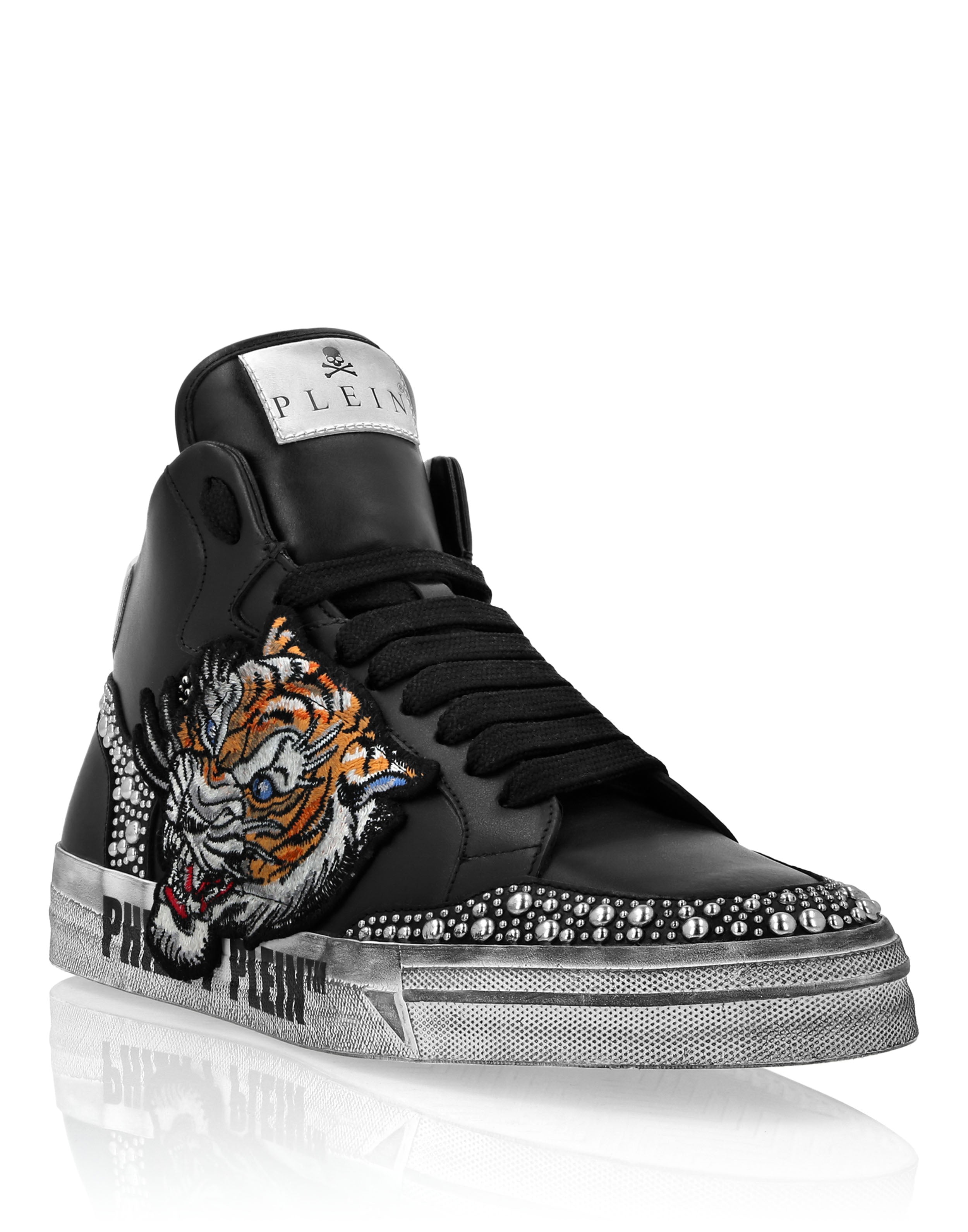 

Кожаные кроссовки Retrokickz Tiger на высокой подошве PHILIPP PLEIN, черный