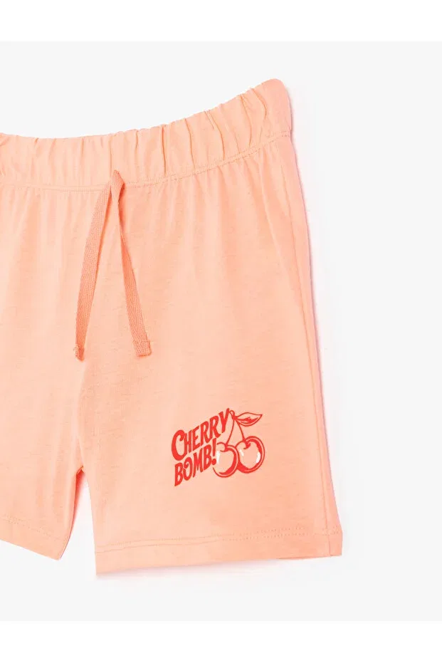 Детские шорты для девочек с принтом Elastic Waist Cherry Printed Cotton Basic Shorts Koton, Rose — фото 3
