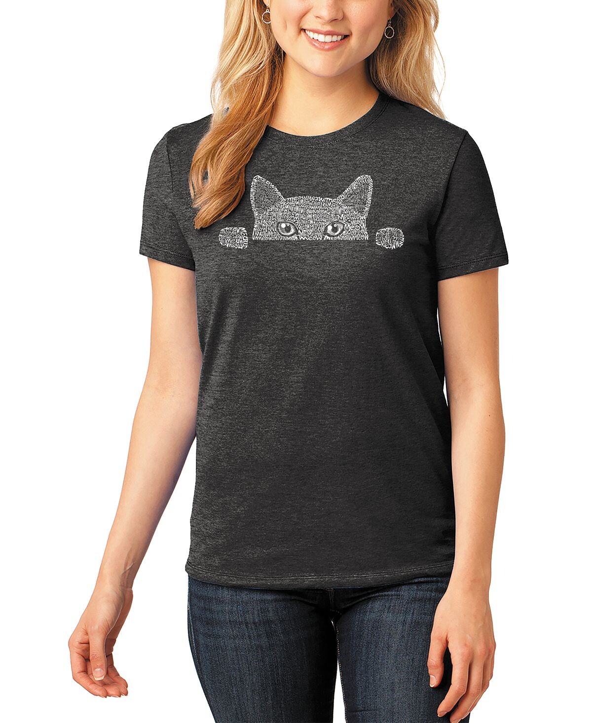 

Женская футболка word art peeking cat LA Pop Art, черный