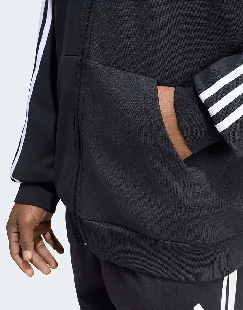 Худи Adidas Performance Essentials с тремя полосками, из французского махрового трикотажа, на молнии, черно-белое — фото 2