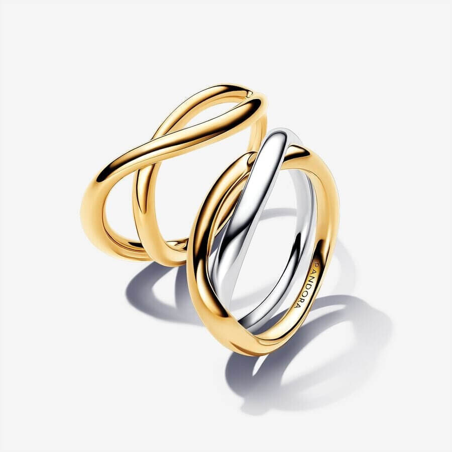 

Набор колец Pandora Essence Infinity Pearl Intwined Stacking, золото/серебро
