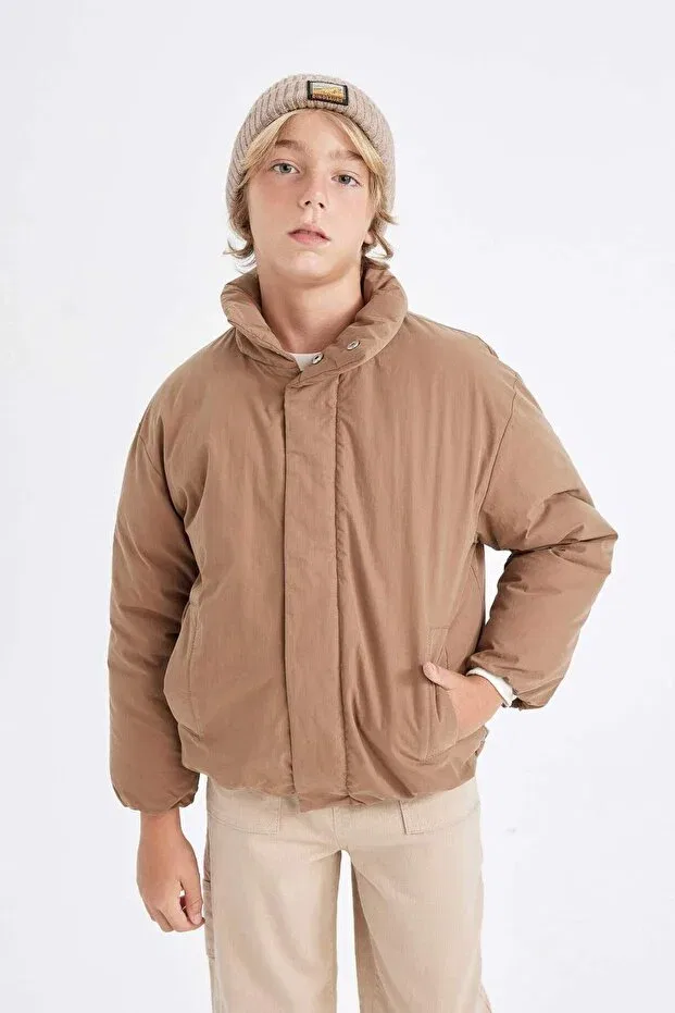 Детское пальто для девочек водонепроницаемое с длинным рукавом Defacto, Beige-Bg711 — фото 4