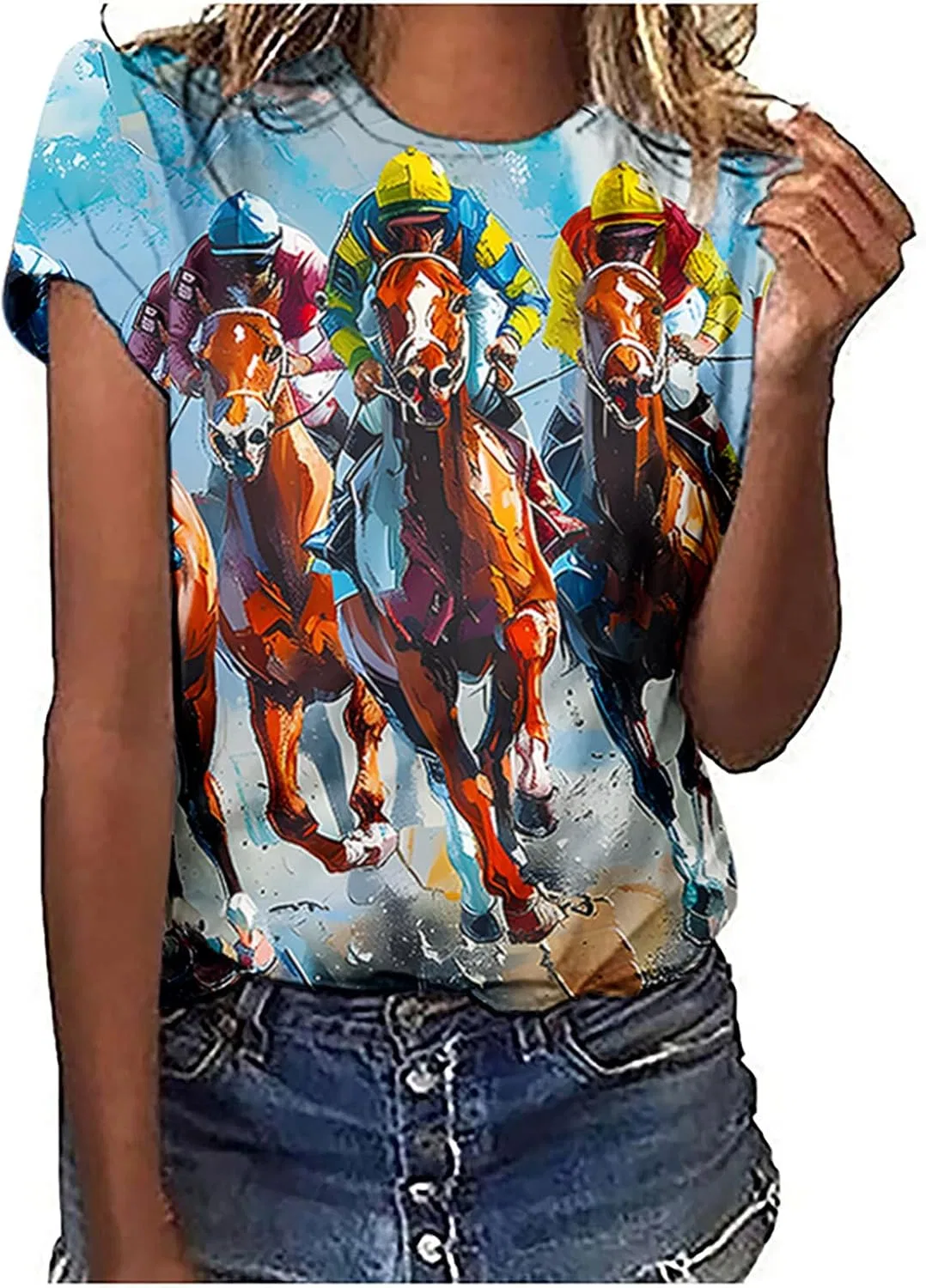 Женская футболка с капюшоном Horse Racing, Blue