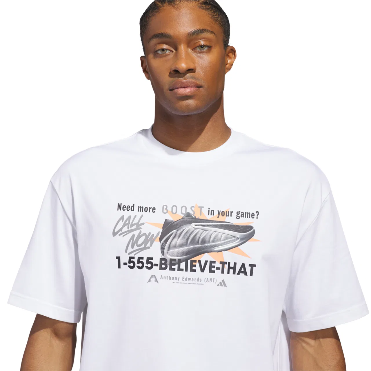 Мужская футболка Anthony Edwards Action Adidas, белый/черный — фото 3