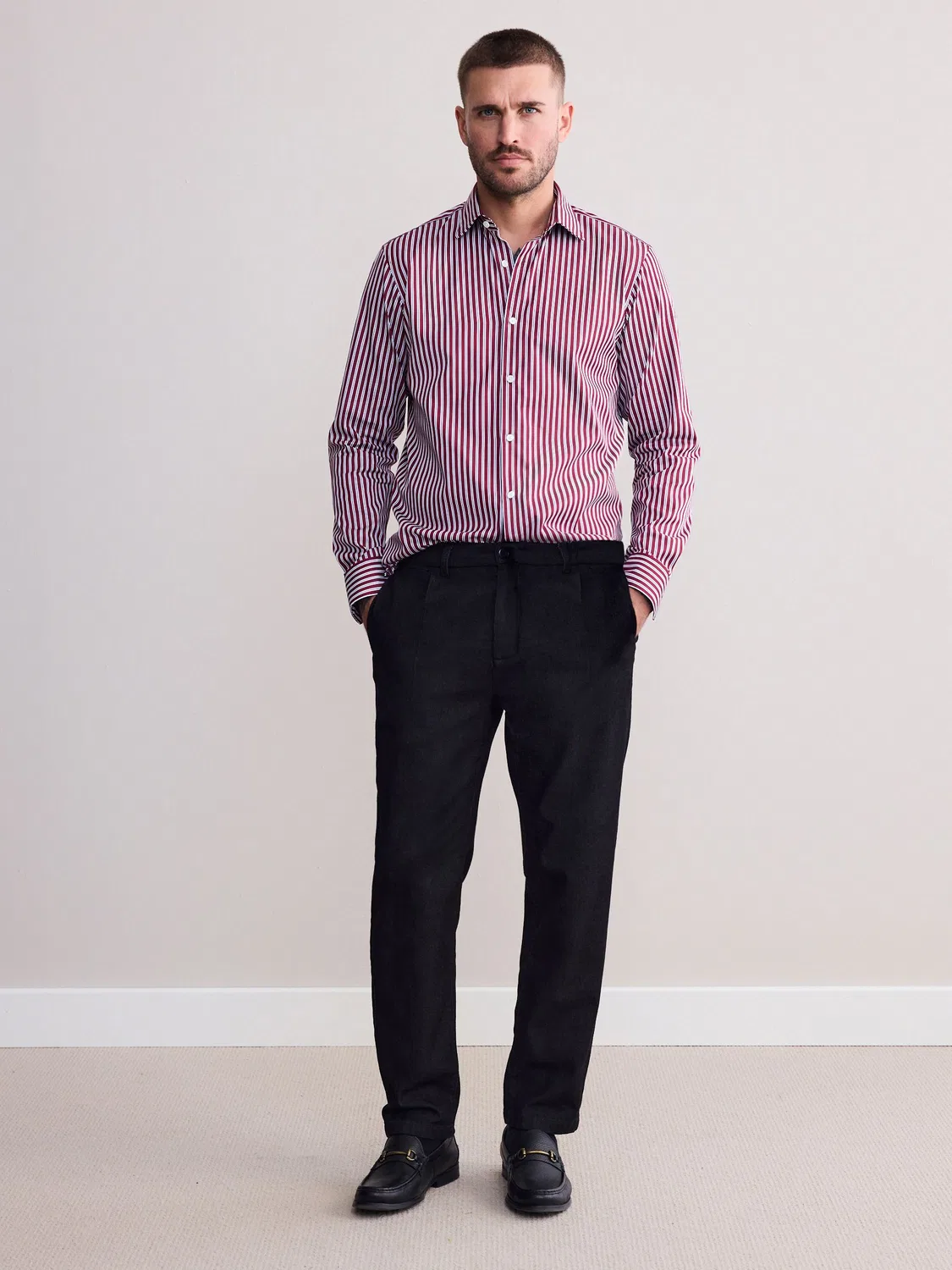 Рубашка с узором в полоску, Slim Fit Next, бордово-красная — фото 2