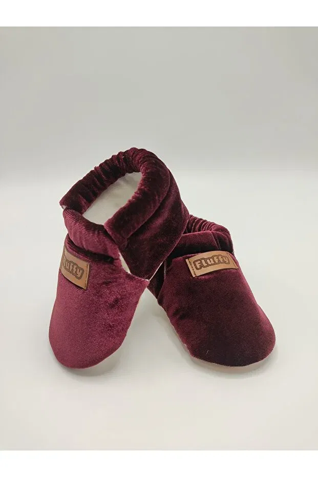 Детские для мальчиков и девочек тапочки из вельвета Fluffy, Burgundy — фото 3