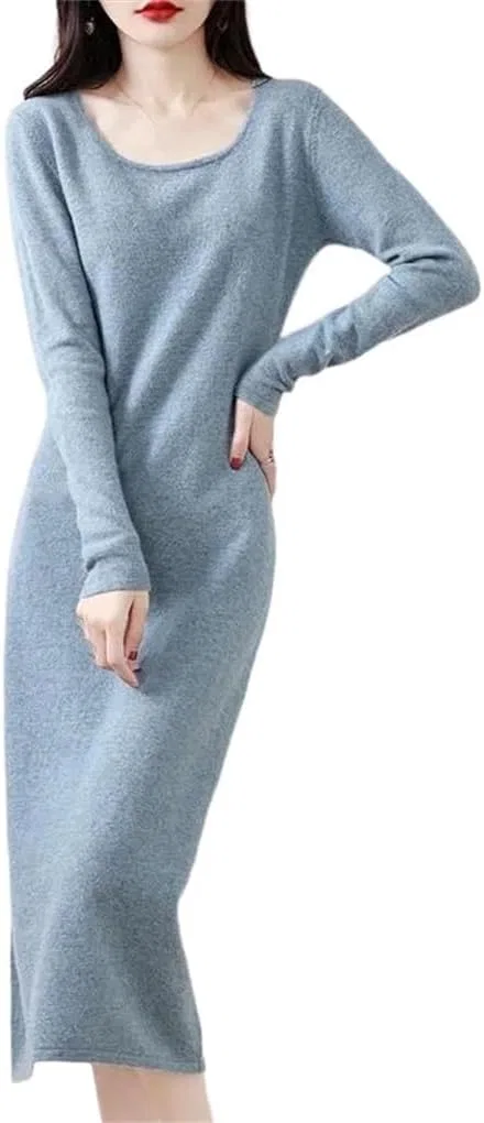 Женское вязаное платье свободного кроя V-образным вырезом, Wool