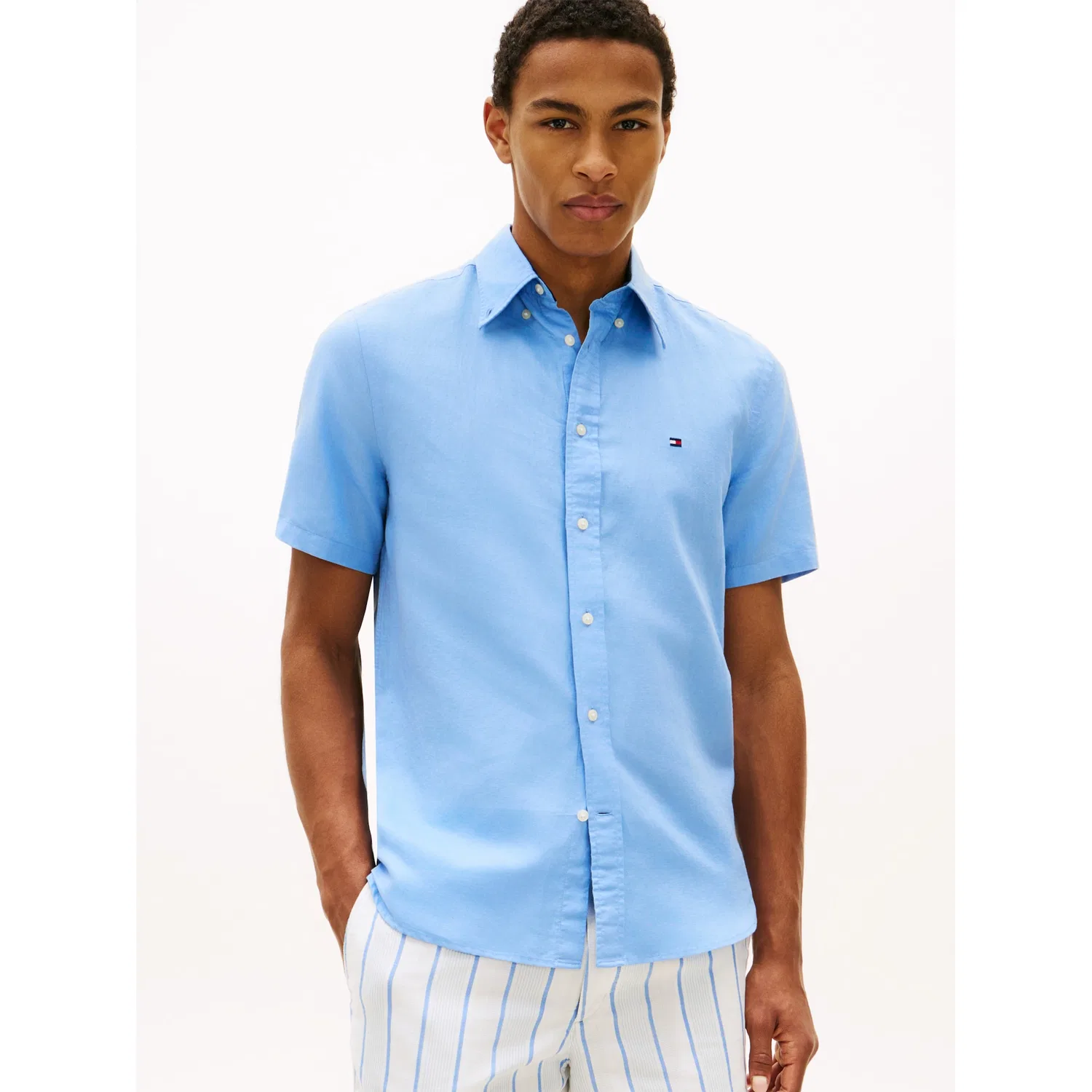 Мужская рубашка с коротким рукавом из льняной смеси Tommy Hilfiger, Cloudy Blue