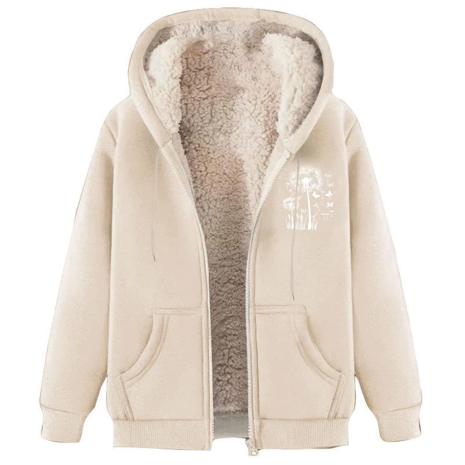 Женская куртка на молнии с флисовой подкладкой и капюшоном, Z06-beige