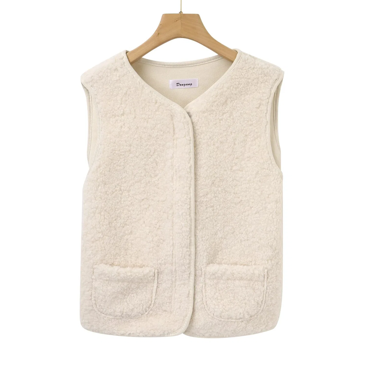 Женский утепленный жилет с плюшем и пуговицами Lamb, Beige — фото 2