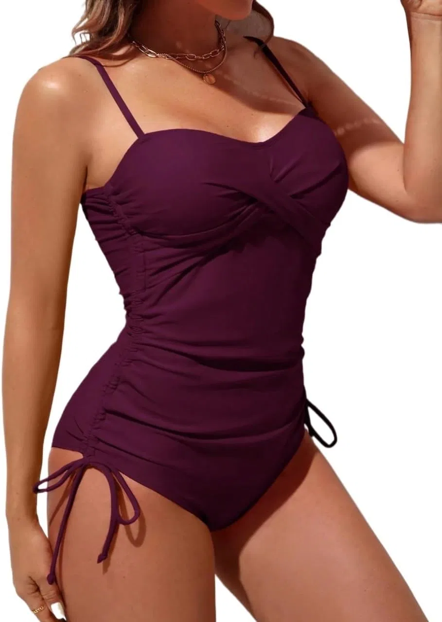 Женский монокини с перекрестными бретелями и драпировкой, Red Violet