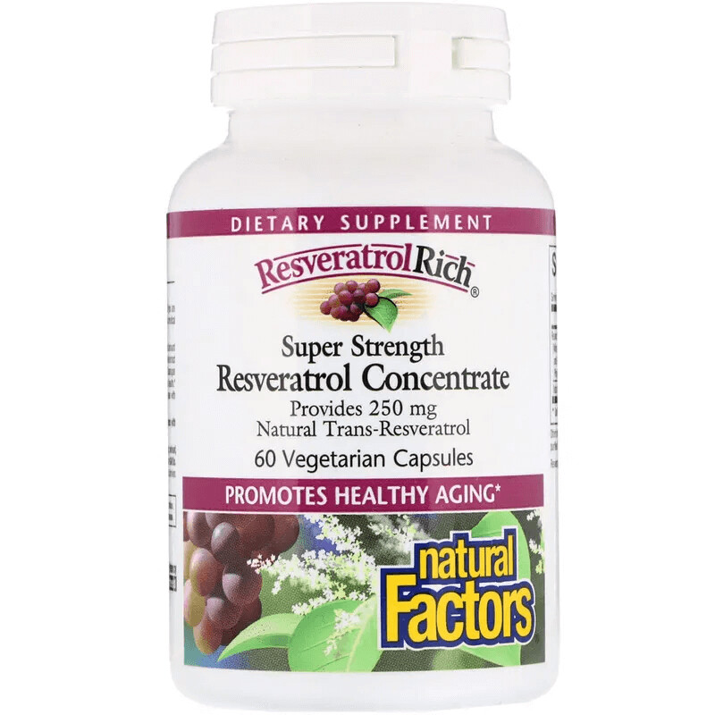 

Концентрат ресвератрола, 60 вегетарианских капсул, Natural Factors, ResveratrolRich, Super Strength