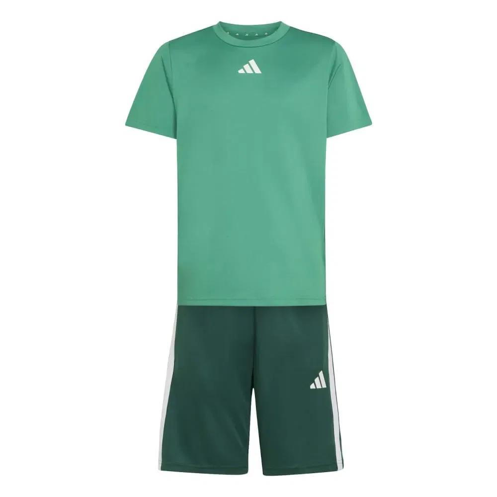 Детский комплект для девочек с принтом Train Essentials 3 Stripes Tee Adidas, Green — фото 3